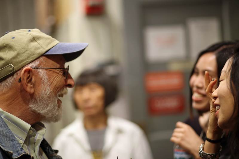 Max Ginsburg talking to long time students.  